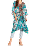 Sakkas Kristy Long Tall Lightweight Caftan Dress / Cover Up With V-Neck Jewels#color_tw222-white