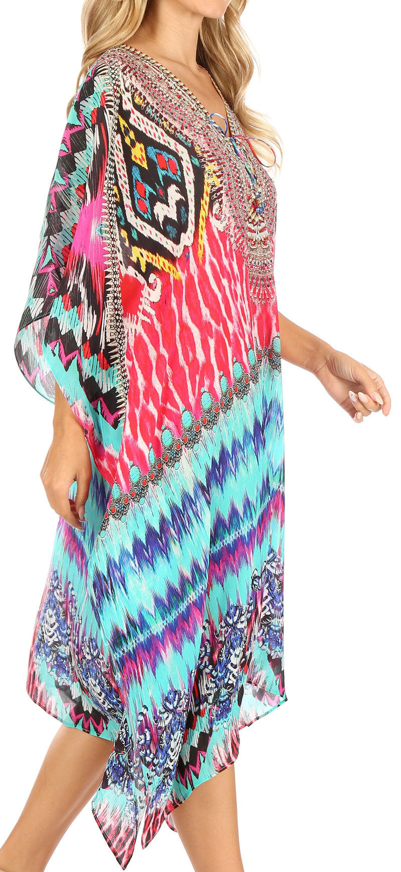 Sakkas Kristy Long Tall Lightweight Caftan Dress / Cover Up With V-Neck Jewels