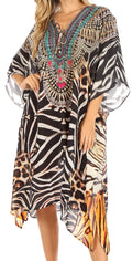 Sakkas Kristy Long Tall Lightweight Caftan Dress / Cover Up With V-Neck Jewels#color_ZBK229-Black