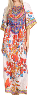 Sakkas Efiya Long Printed Kaftan Off The Shoulder Ruffled Tie-Waist Maxi Dress#color_17036-White/Red
