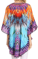 Sakkas Tallulah Wide Circle Blouse V Neck Top With Tassle Ties And Rhinestones