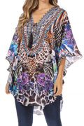Sakkas Tallulah Wide Circle Blouse V Neck Top With Tassle Ties And Rhinestones#color_442