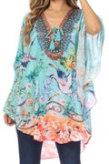 Sakkas Tallulah Wide Circle Blouse V Neck Top With Tassle Ties And Rhinestones#color_443