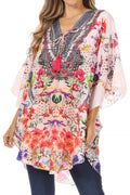 Sakkas Tallulah Wide Circle Blouse V Neck Top With Tassle Ties And Rhinestones#color_447