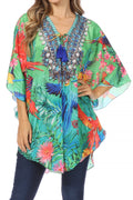 Sakkas Tallulah Wide Circle Blouse V Neck Top With Tassle Ties And Rhinestones#color_461