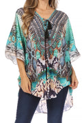 Sakkas Tallulah Wide Circle Blouse V Neck Top With Tassle Ties And Rhinestones#color_481