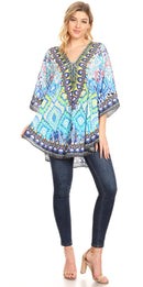 Sakkas Tallulah Wide Circle Blouse V Neck Top With Tassle Ties And Rhinestones