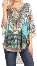 Sakkas Tallulah Wide Circle Blouse V Neck Top With Tassle Ties And Rhinestones#color_OW19-White