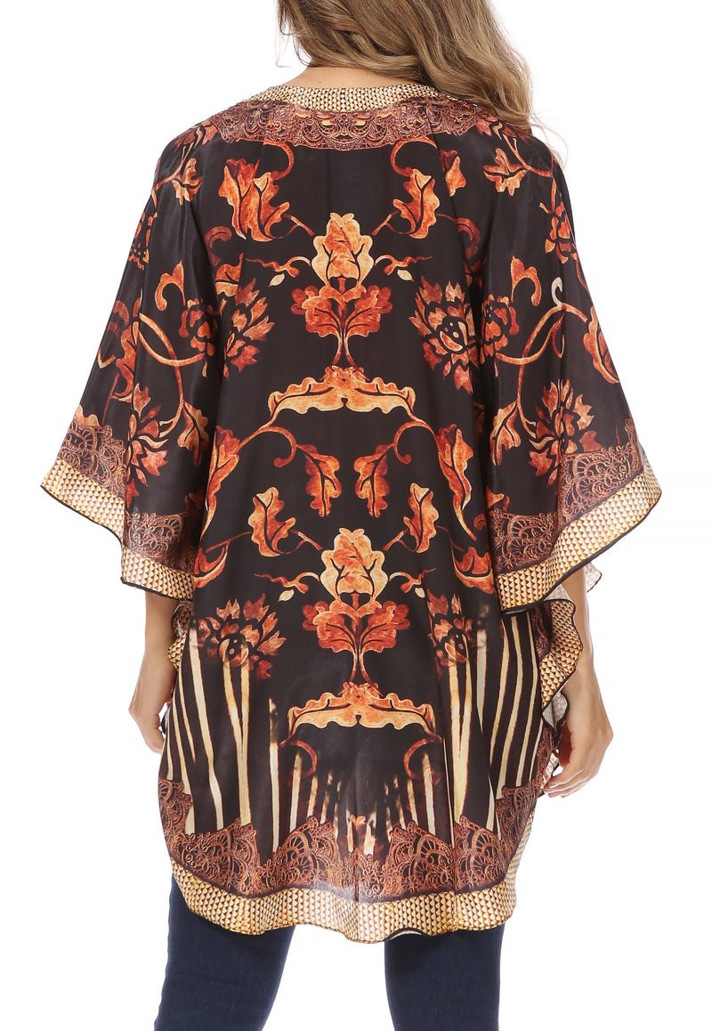 Sakkas Tallulah Wide Circle Blouse V Neck Top With Tassle Ties And Rhinestones