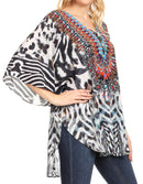 Sakkas Tallulah Wide Circle Blouse V Neck Top With Tassle Ties And Rhinestones