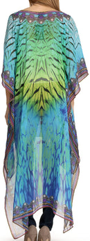 Sakkas Zeke Hi Low V-Neck Caftan Dress Printed Top Cover / Up