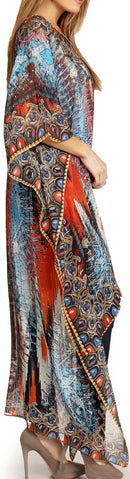 Sakkas Zeke Hi Low V-Neck Caftan Dress Printed Top Cover / Up
