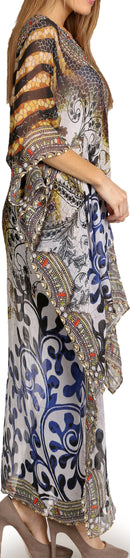 Sakkas Zeke Hi Low V-Neck Caftan Dress Printed Top Cover / Up
