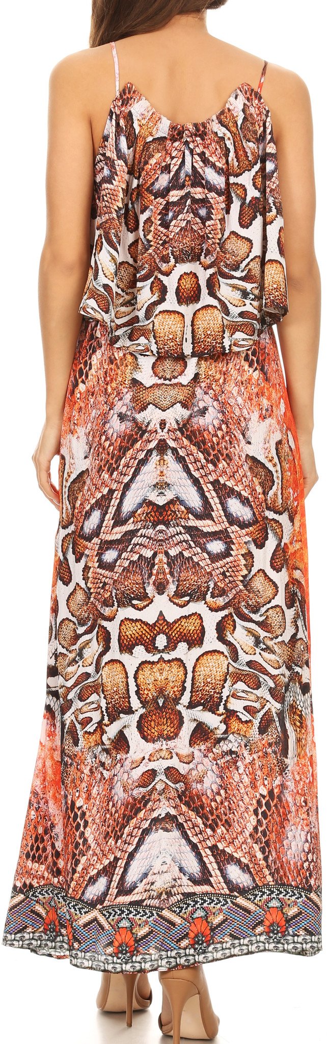 Sakkas Itika Sleeveless Printed Overlay Maxi Dress | Cover Up with Ruched Neckline