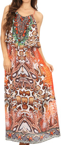 Sakkas Itika Sleeveless Printed Overlay Maxi Dress | Cover Up with Ruched Neckline#color_17010-Multi