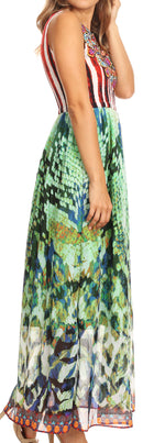 Sakkas Afia Animal Print Empire Waist sleeveless Long Dress with Embellishment
