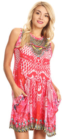 Sakkas Ebele Short Sleeveless Dress with Rhinestones Drape Front and Pockets
