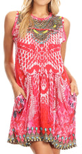 Sakkas Ebele Short Sleeveless Dress with Rhinestones Drape Front and Pockets#color_17217-Pinkaligator