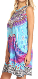 Sakkas Ebele Short Sleeveless Dress with Rhinestones Drape Front and Pockets