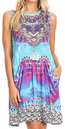 Sakkas Ebele Short Sleeveless Dress with Rhinestones Drape Front and Pockets