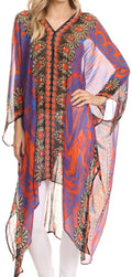 Sakkas Livi Scoop V Neck Wide Mid Length Caftan Dress / Cover Up#color_Blue/Orange
