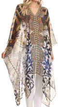 Sakkas Livi Scoop V Neck Wide Mid Length Caftan Dress / Cover Up#color_Blue/Brown