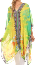 Sakkas Livi Scoop V Neck Wide Mid Length Caftan Dress / Cover Up#color_Yellow/Green