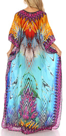 Sakkas Anahi Flowy Design V Neck Long Caftan Dress / Cover Up With Rhinestone