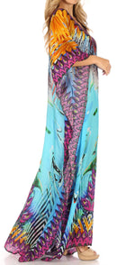 Sakkas Anahi Flowy Design V Neck Long Caftan Dress / Cover Up With Rhinestone