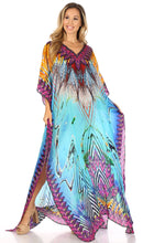 Sakkas Anahi Flowy Design V Neck Long Caftan Dress / Cover Up With Rhinestone