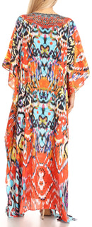 Sakkas Anahi Flowy Design V Neck Long Caftan Dress / Cover Up With Rhinestone
