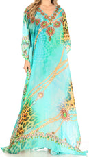 Sakkas Anahi Flowy Design V Neck Long Caftan Dress / Cover Up With Rhinestone