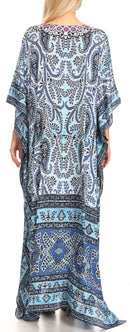 Sakkas Anahi Flowy Design V Neck Long Caftan Dress / Cover Up With Rhinestone