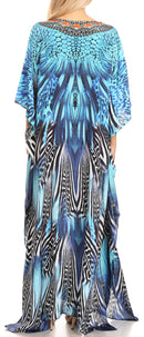 Sakkas Anahi Flowy Design V Neck Long Caftan Dress / Cover Up With Rhinestone