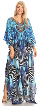 Sakkas Anahi Flowy Design V Neck Long Caftan Dress / Cover Up With Rhinestone