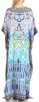 Sakkas Anahi Flowy Design V Neck Long Caftan Dress / Cover Up With Rhinestone