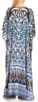 Sakkas Anahi Flowy Design V Neck Long Caftan Dress / Cover Up With Rhinestone
