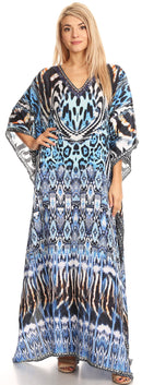 Sakkas Anahi Flowy Design V Neck Long Caftan Dress / Cover Up With Rhinestone