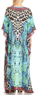 Sakkas Anahi Flowy Design V Neck Long Caftan Dress / Cover Up With Rhinestone