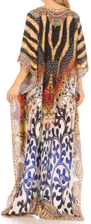 Sakkas Anahi Flowy Design V Neck Long Caftan Dress / Cover Up With Rhinestone
