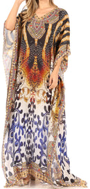 Sakkas Anahi Flowy Design V Neck Long Caftan Dress / Cover Up With Rhinestone