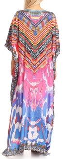 Sakkas Anahi Flowy Design V Neck Long Caftan Dress / Cover Up With Rhinestone