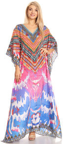 Sakkas Anahi Flowy Design V Neck Long Caftan Dress / Cover Up With Rhinestone