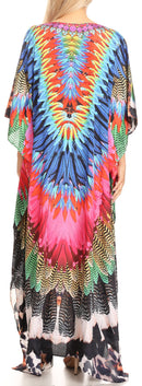 Sakkas Anahi Flowy Design V Neck Long Caftan Dress / Cover Up With Rhinestone