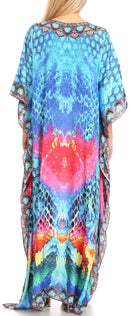 Sakkas Anahi Flowy Design V Neck Long Caftan Dress / Cover Up With Rhinestone