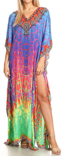 Sakkas Anahi Flowy Design V Neck Long Caftan Dress / Cover Up With Rhinestone