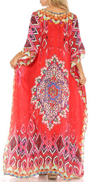 Sakkas Anahi Flowy Design V Neck Long Caftan Dress / Cover Up With Rhinestone