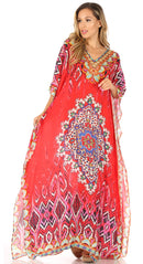 Sakkas Anahi Flowy Design V Neck Long Caftan Dress / Cover Up With Rhinestone