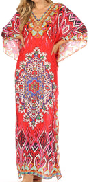 Sakkas Anahi Flowy Design V Neck Long Caftan Dress / Cover Up With Rhinestone