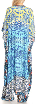 Sakkas Anahi Flowy Design V Neck Long Caftan Dress / Cover Up With Rhinestone